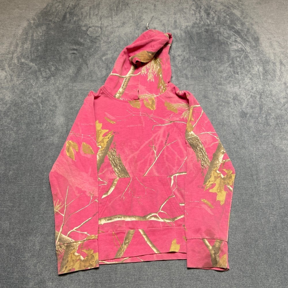 Realtree Hoodie Girl Large 10-12 Pink Camouflage Cotton Kangaroo Pocket Pullover